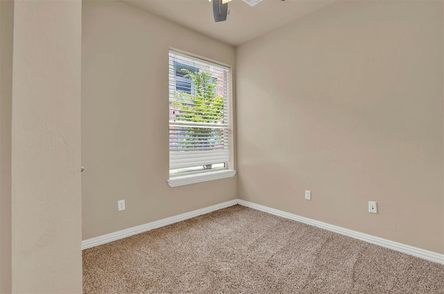 unfurnished room featuring carpet and ceiling fan