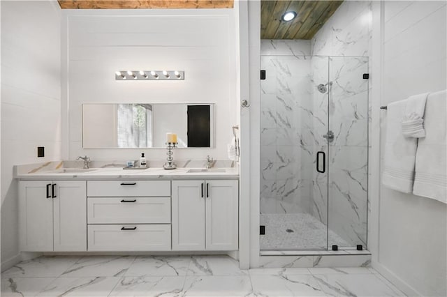 bathroom featuring vanity and walk in shower