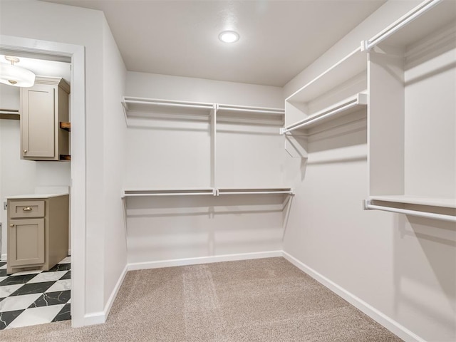 spacious closet with light colored carpet