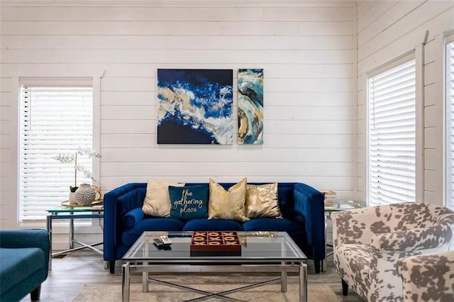 living room with hardwood / wood-style floors