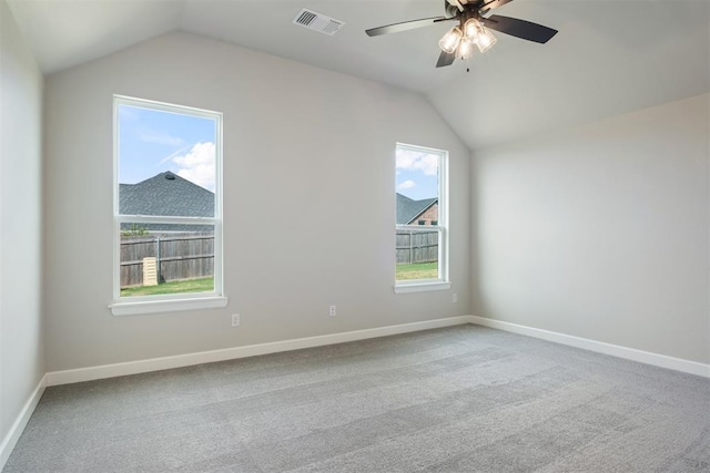 bonus room with ceiling fan, carpet floors, and vaulted ceiling