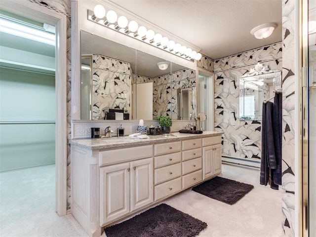 bathroom featuring vanity and baseboard heating