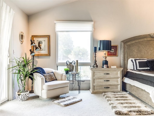 sitting room featuring carpet flooring and lofted ceiling