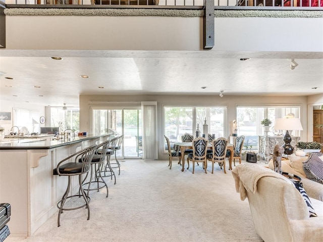 view of carpeted dining area