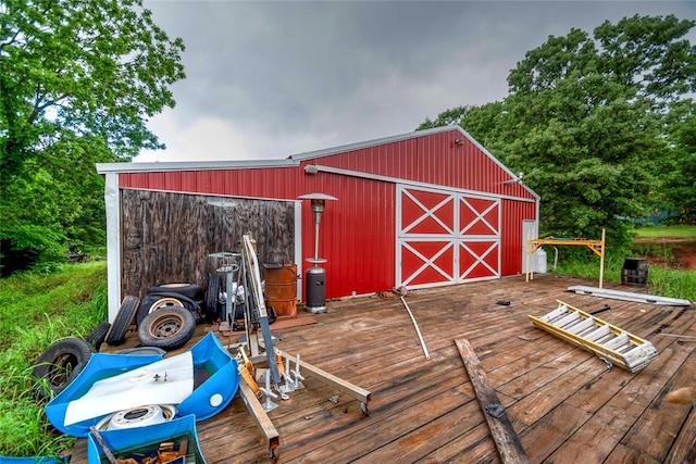 344586 E 860th Rd, Chandler, OK 74834 - wooden deck with an outbuilding and an outdoor structure