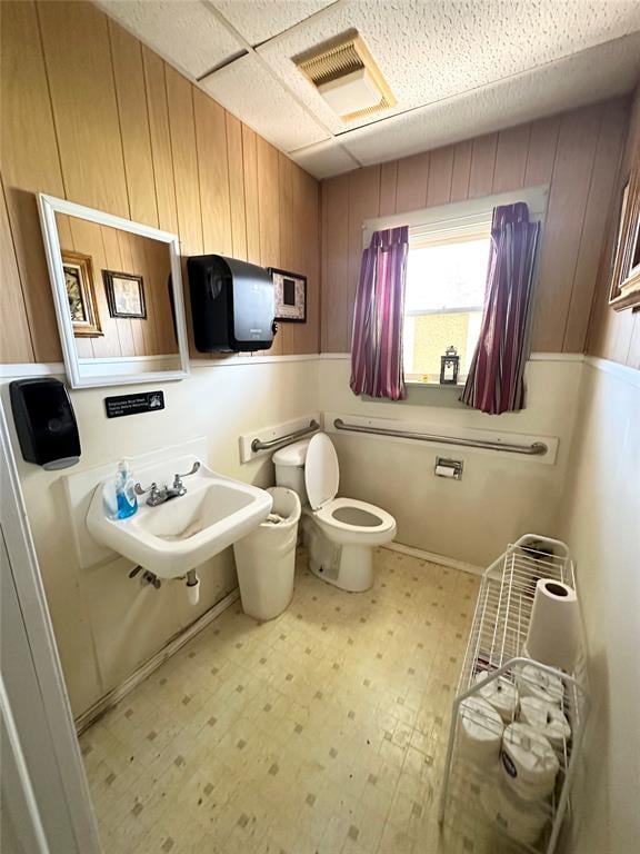 bathroom featuring sink, a drop ceiling, and toilet