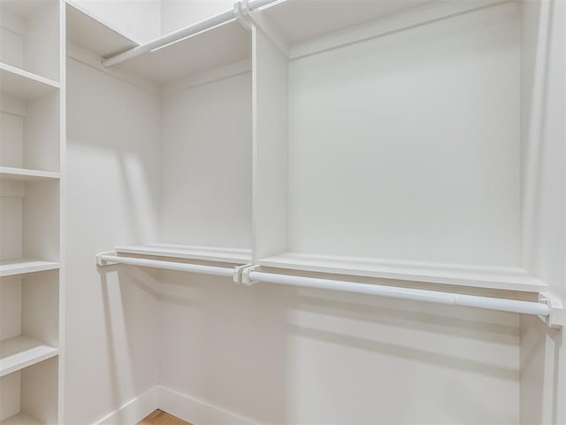 walk in closet with wood-type flooring