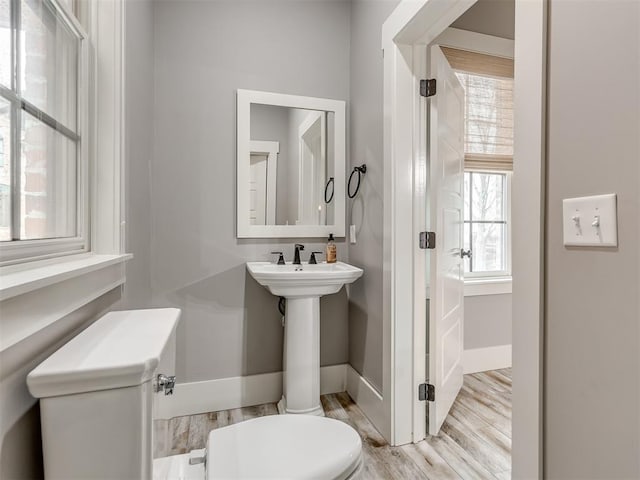 bathroom featuring hardwood / wood-style flooring and toilet