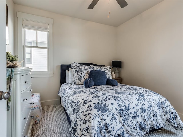 bedroom featuring carpet and ceiling fan