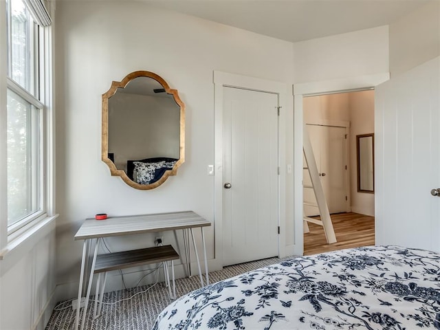 bedroom with hardwood / wood-style floors