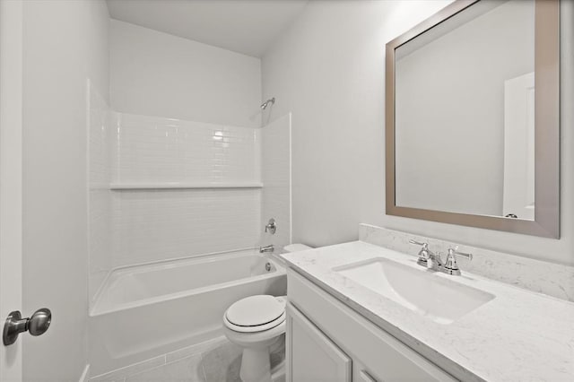 full bathroom with tile patterned floors, toilet, tub / shower combination, and vanity