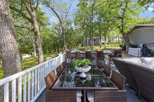 4545 Chickasaw Trl, Sulphur, OK 73086 - wooden terrace featuring an outdoor hangout area and view of scattered trees