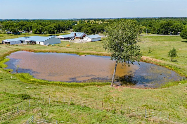 bird's eye view with a water view and a rural view