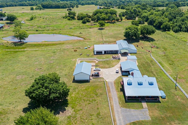 bird's eye view with a water view and a rural view