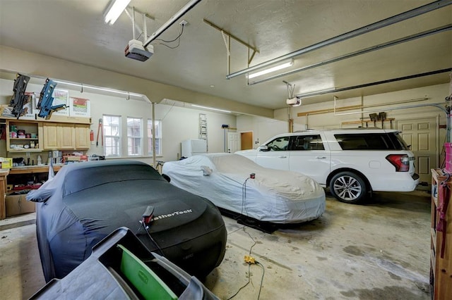 garage with a garage door opener