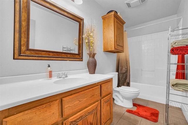 full bathroom with tile patterned flooring, vanity, bathtub / shower combination, and toilet