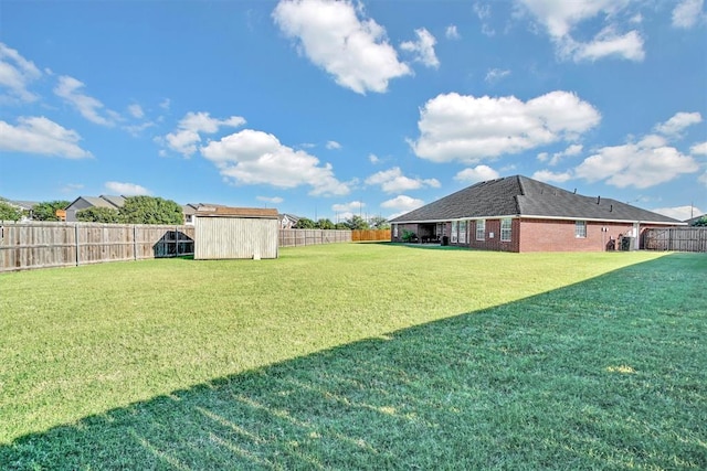 view of yard with a storage shed