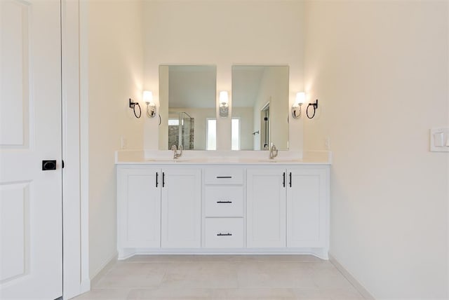 2405 Crystal Creek Dr, Yukon, OK 73099 - full bath with double vanity, an enclosed shower, and tile patterned floors