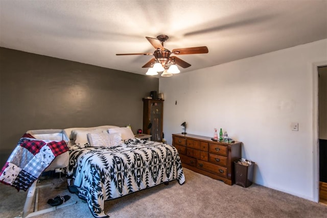 bedroom featuring carpet flooring and ceiling fan