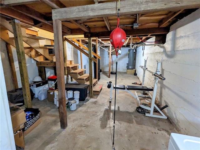 basement featuring gas water heater