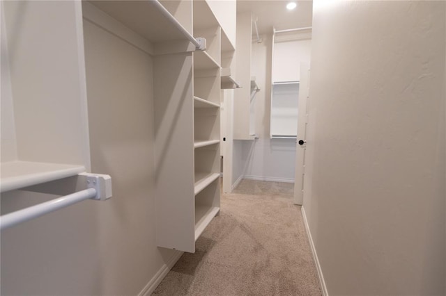 spacious closet with light carpet