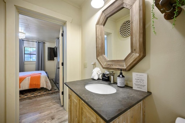 bathroom with wood-type flooring and vanity