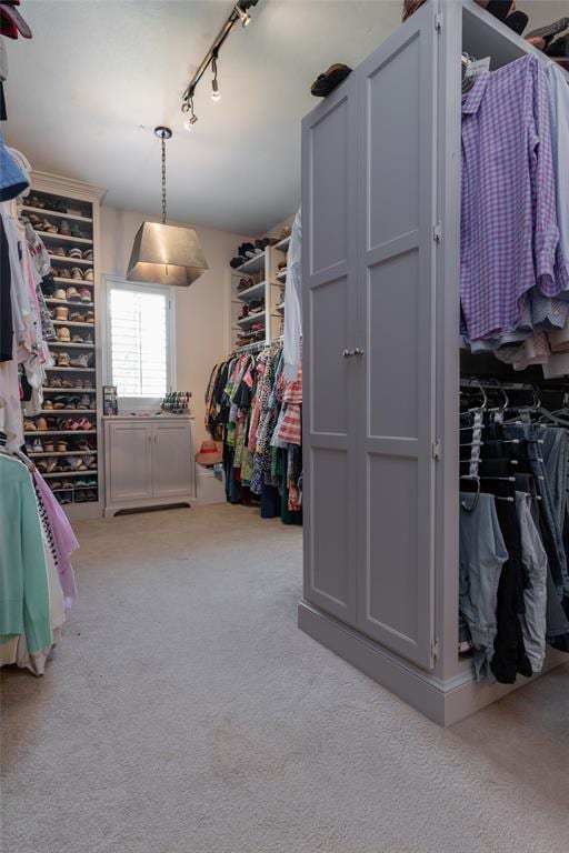 spacious closet with light colored carpet