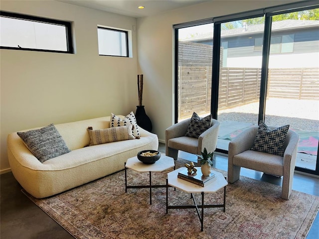 living room featuring concrete flooring