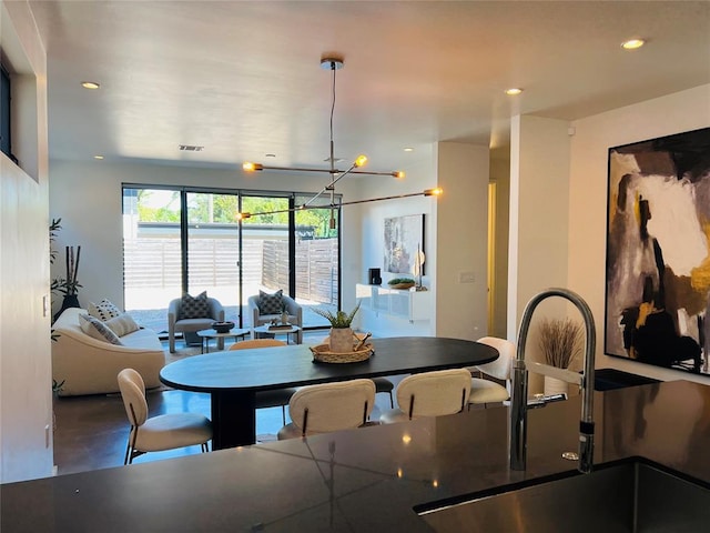 dining space with sink