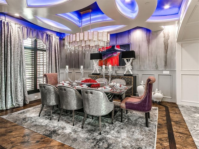 dining space featuring dark hardwood / wood-style floors