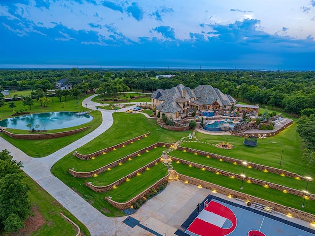 bird's eye view featuring a water view