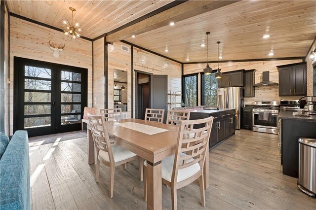 dining space featuring plenty of natural light, lofted ceiling, and hardwood / wood-style flooring