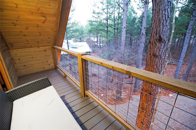 21 Mayflower Cir, Broken Bow, OK 74728 - wooden terrace with view of wooded area