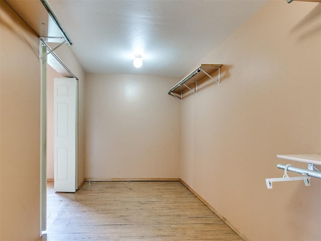 spacious closet featuring light hardwood / wood-style flooring