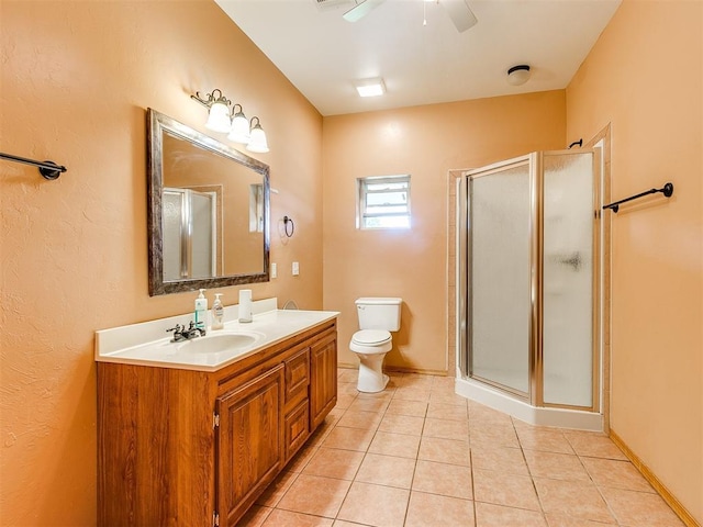 bathroom featuring tile patterned floors, walk in shower, and toilet