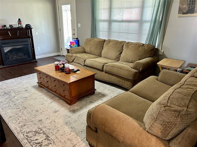 living room featuring plenty of natural light and wood-type flooring