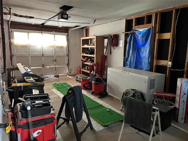 garage with a garage door opener