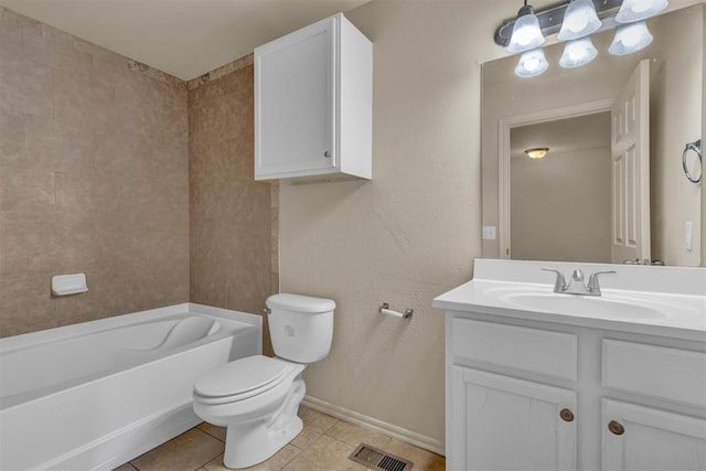 full bathroom featuring tile patterned flooring, vanity, bathing tub / shower combination, and toilet