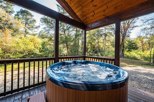 deck with a hot tub