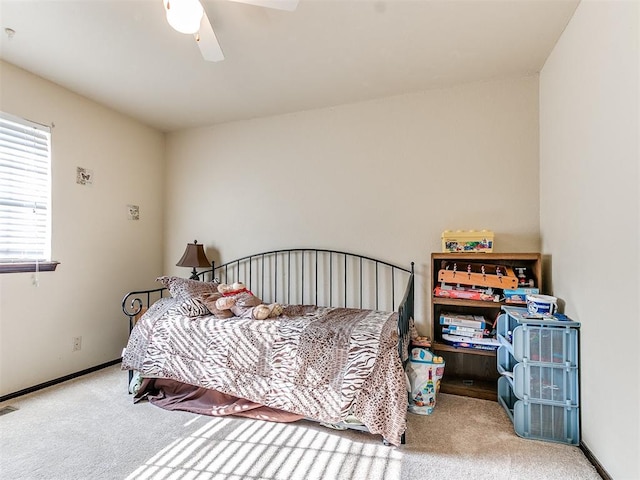 bedroom featuring carpet and ceiling fan