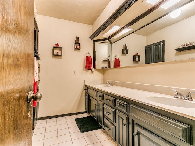 bathroom with tile patterned flooring and vanity