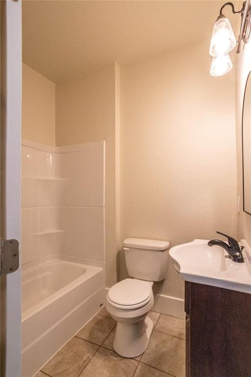 full bathroom with bathtub / shower combination, tile patterned floors, vanity, and toilet