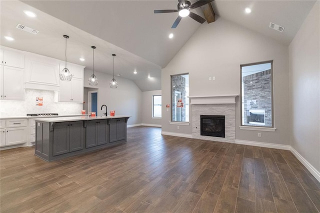 1733 Taines Turn, Norman, OK 73072 - kitchen with premium range hood, visible vents, white cabinets, and a sink