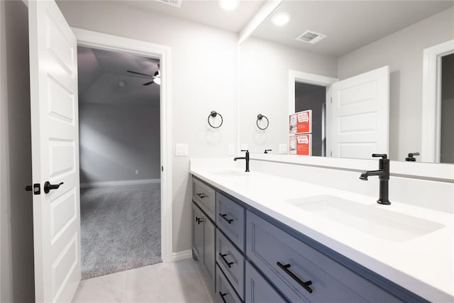 1733 Taines Turn, Norman, OK 73072 - full bathroom featuring ceiling fan, tile patterned floors, double vanity, and a sink