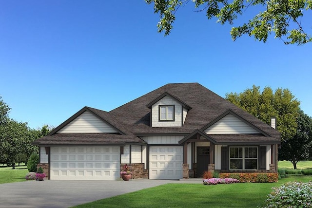 view of front facade featuring a front lawn and a garage