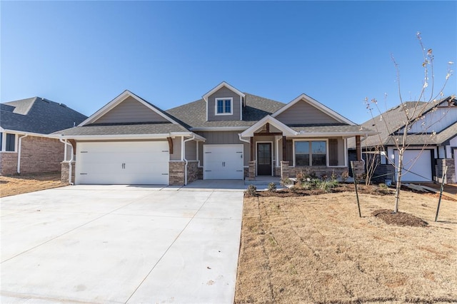 craftsman inspired home featuring a porch and a garage