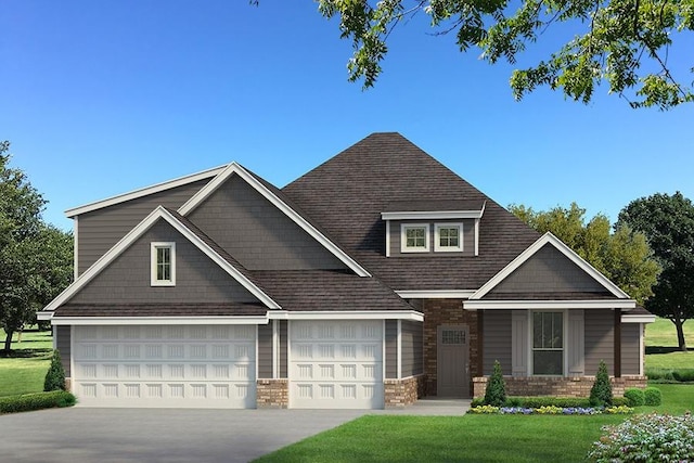 craftsman house with a garage and a front yard