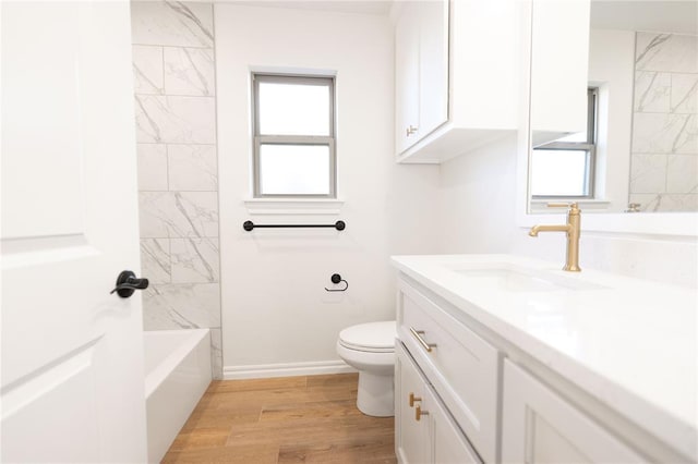 bathroom featuring hardwood / wood-style flooring, vanity, and toilet