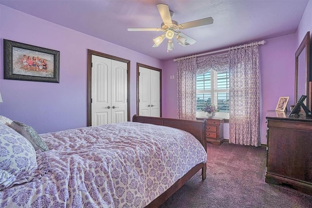 21321 E 1290th Rd, Sentinel, OK 73664 - carpeted bedroom with multiple closets and ceiling fan