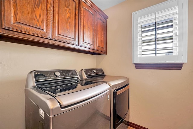21321 E 1290th Rd, Sentinel, OK 73664 - washroom featuring cabinets and independent washer and dryer